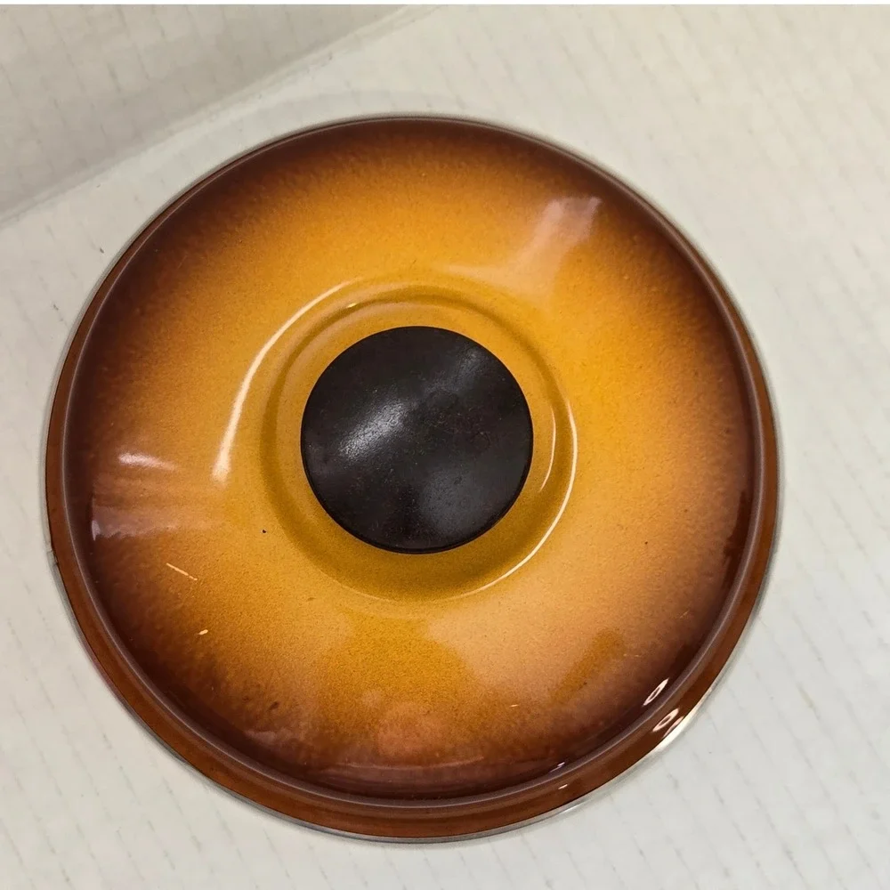 Vintage Orange Brown Ombre Enamel‎ Replacement Pot Lid 6.25 Inch MCM Sunburst